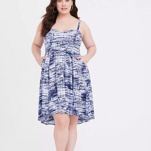 Torrid Plus Size Smocked Mini Challis High Low Tie Dye Skater Dress